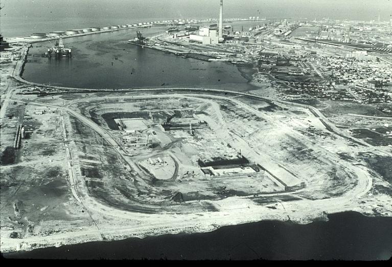 Chantier de construction.- Photographie aérienne, 1969 (Port autonome du Havre).