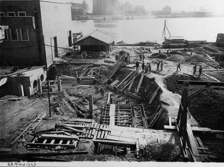 Construction de l'usine, vue du chantier, 25/3/1949 (Coll. EDF).