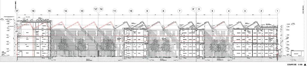 Coupe longitudianle, avant projet.- Perspective, AUA Paul Chemetov, 2009 (Coll. part.).