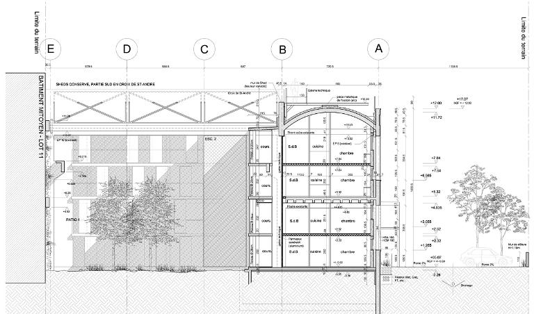 Coupe transversale, avant projet.- Perspective, AUA Paul Chemetov, 2009 (Coll. part.).