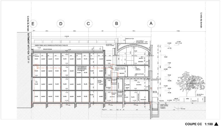 Coupe transversale, avant projet.- Perspective, AUA Paul Chemetov, 2009 (Coll. part.).