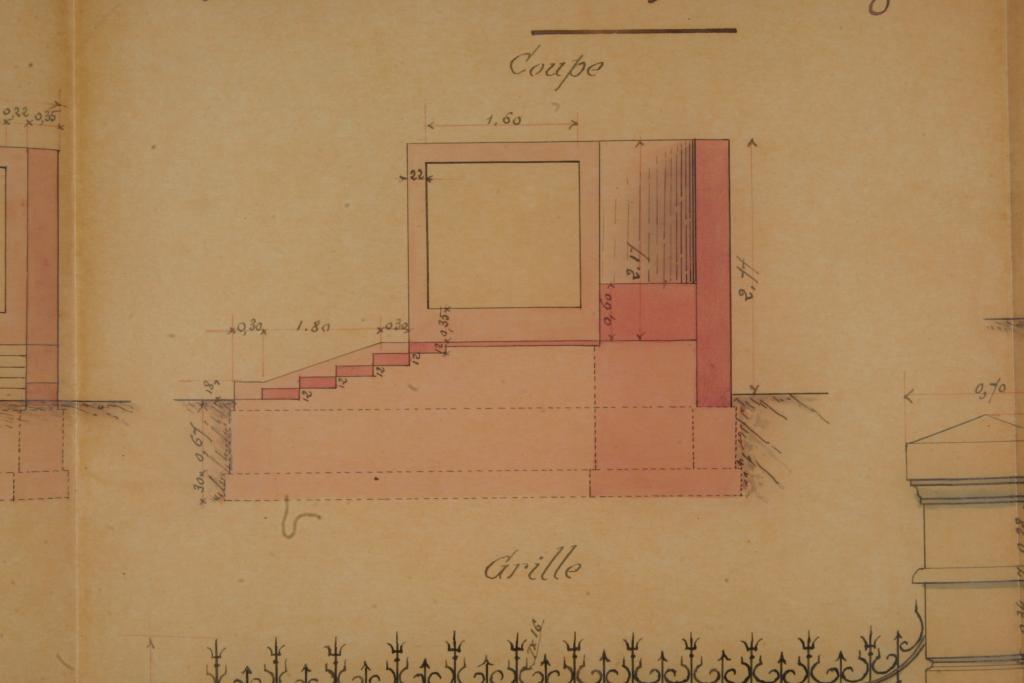 Coupe du projet de monument, détail. (AD Eure, 140 T 7).