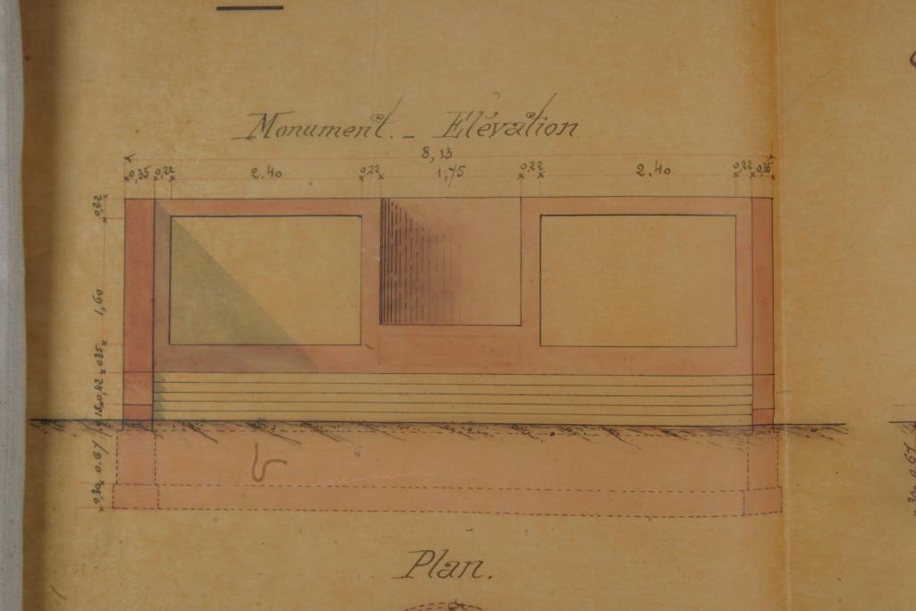 Elévation frontale du projet de monument, détail. (AD Eure 140 T 7).