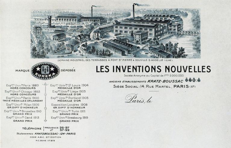 En-tête de papier à lettre de la société Les Inventions Nouvelles, vers 1930 (Collection particulière). ; En-tête de papier à lettre de la société les Inventions Nouvelles établie à Douville-sur-Andelle et spécialisée dans la fabrication des jouets en métal, vers 1930 (Collection particulière).