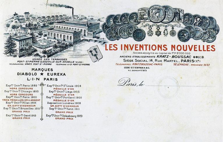 En-tête de papier à lettre de la société Les Inventions Nouvelles, vers 1920 (Collection particulière).