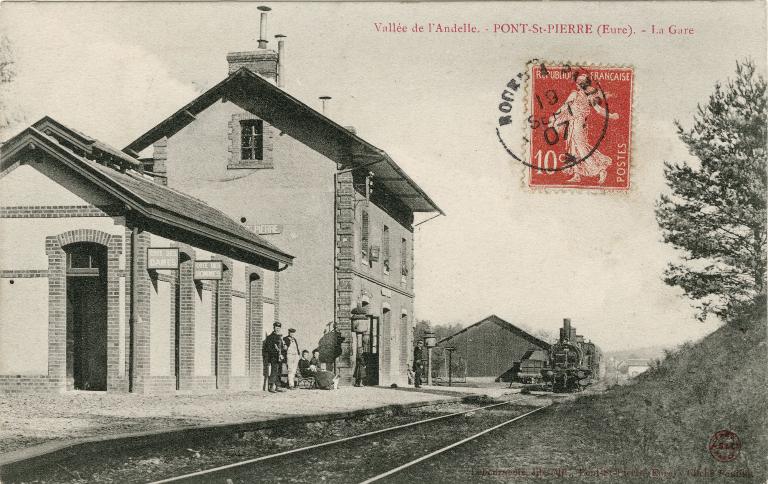 La gare.- Carte postale, éd. Lebourgeois, Pont-Saint-Pierre, vers 1910 (Collection particulière).