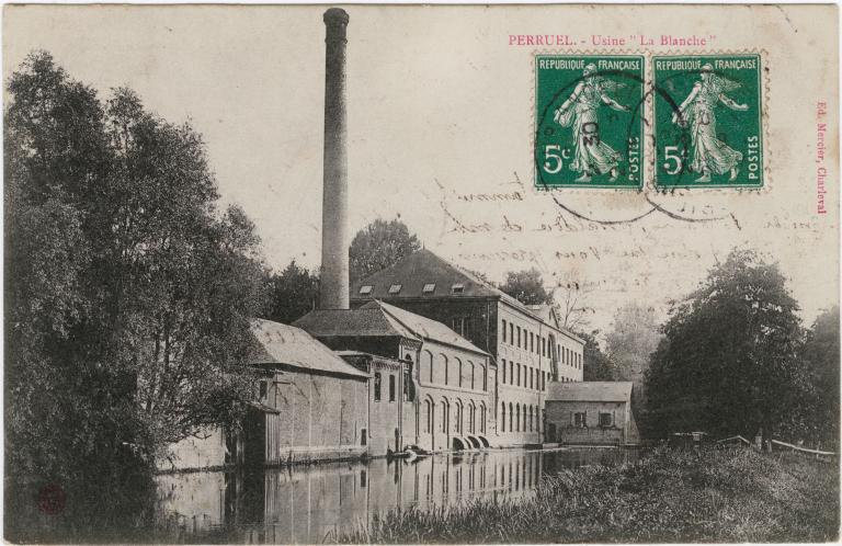 Usine la Blanche [erreur d'identification, il s'agit bien de la filature la Rouge].- Carte postale, ed. Mercier, Charleval, vers 1910 (Collection particulière).