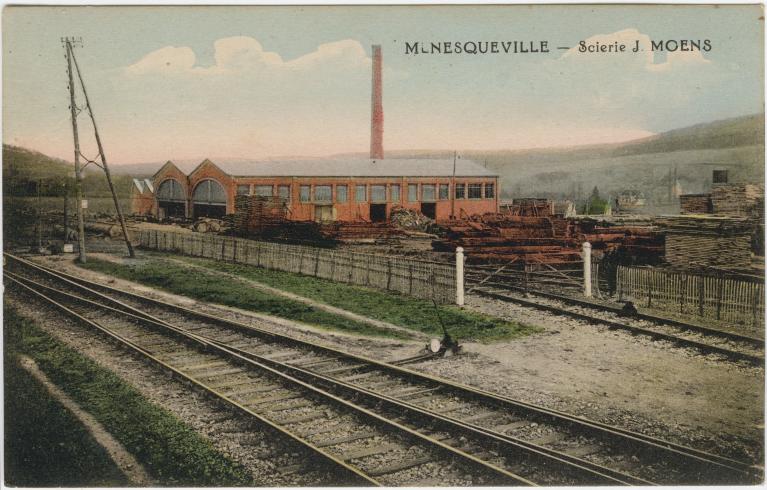 Scierie J. Moens.- Carte postale, vers 1910 (Collection particulière).