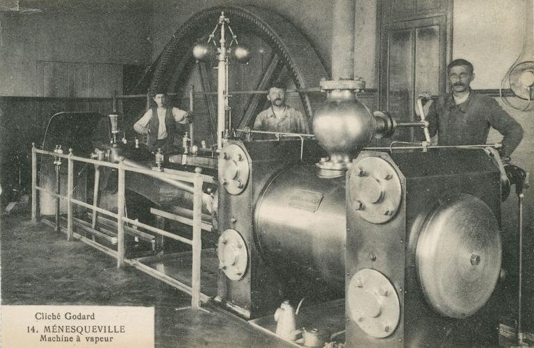 Etablissement Chabé, machine à vapeur.- Carte postale publicitaire, photogr. Godard, vers 1950. (Coll. Part.).