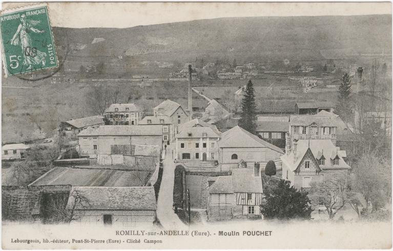 Moulin Pouchet.- Carte postale, éd. Lebourgeois, Pont-Saint-Pierre, photogr. Campon, vers 1910 (Collection particulière). ; Moulin Pouchet.- Carte postale, photogr. Campion, éd. Lebourgeois à Pont-Saint-Pierre, vers 1910. (Collection particulière).