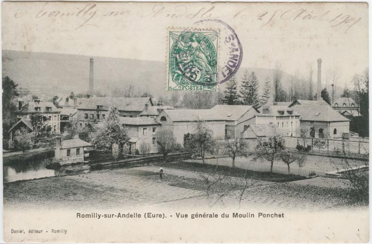 Vue générale du Moulin Pouchet.- Carte postale, éd. Daniel à Romilly-sur-Andelle, vers 1910. (Collection particulière).