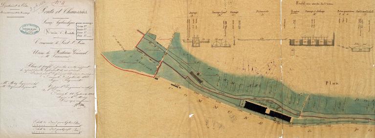 Plan et profil des usines de Charles Levavasseur, 1862 (AD Eure, 18 S 64).