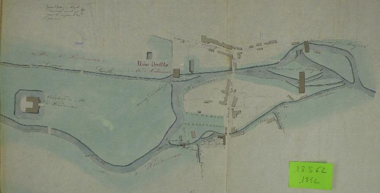 Plan de situation des usines Mignot, 14 janvier 1852 (AD Eure, 18 S 62).