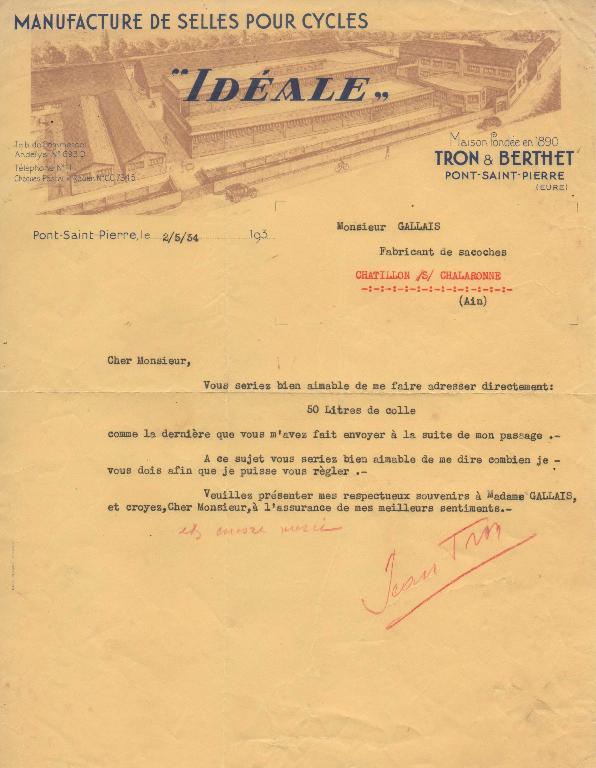 Lettre de commande avec en-tête, 1934 (AD Eure, 18 W 264).