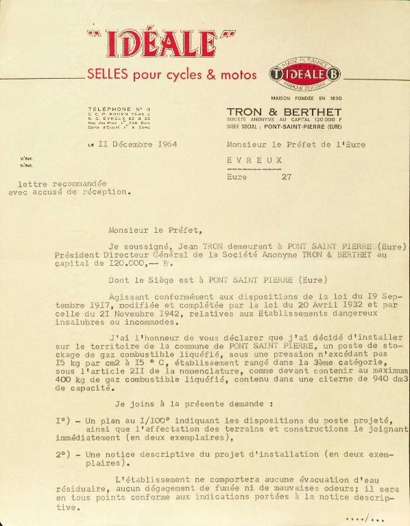 Lettre avec en-tête, 1964 (AD Eure, 18 W 264).