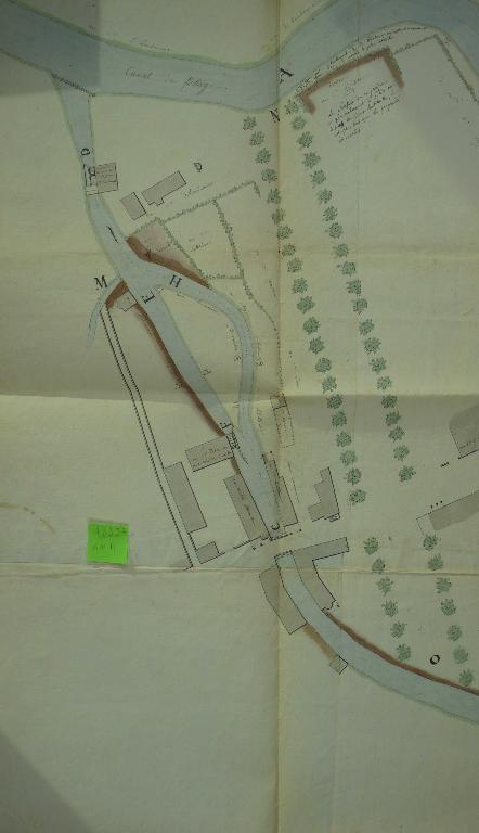 Plan du moulin à foulon de M. d’Houdemare, 17 prairial an 11 (AD Eure, 18 S 57).