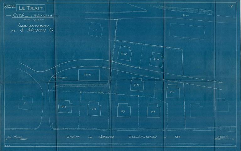 Cité de la Neuville, implantation de 8 maisons type G, 6 novembre 1929 (PNRBSN, Archives de la Société Immobilière du Trait). 