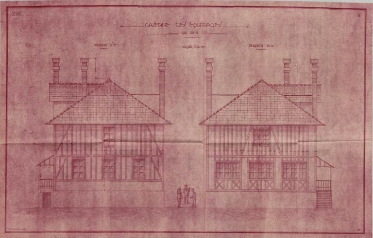Caserne des équipages, dessin des pignons, 24 septembre 1928 (PNRBSN, Archives de la Société Immobilière du Trait).