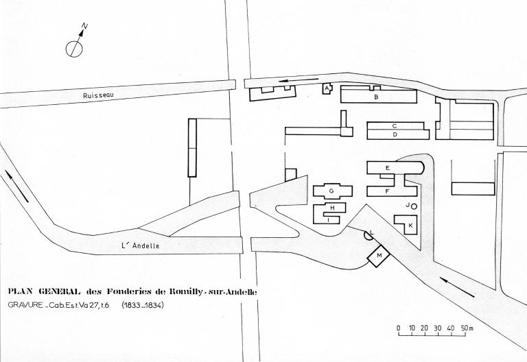 Plan général de l'usine de Perpignan, d'après le plan réalisé par Le Brun en 1833-34 (Collection particulière).