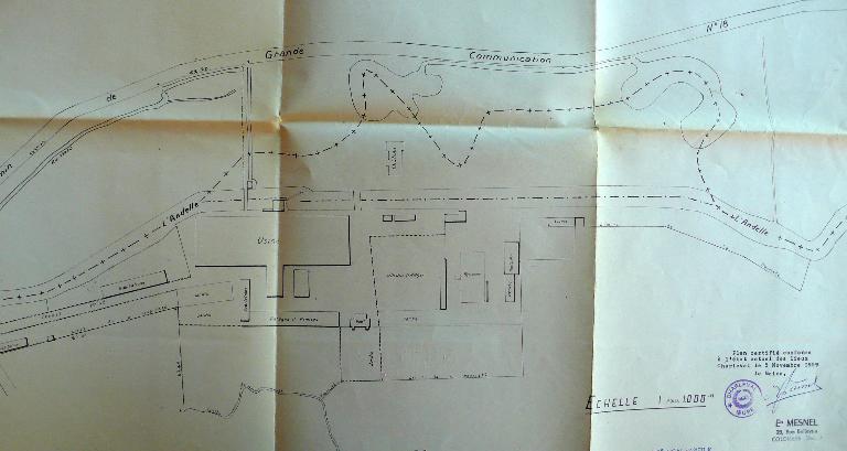 Plan masse détaillé des Etablissements Mesnel, usine de Transières, 1/500e, 1959 (AD Eure. 18 W 94).