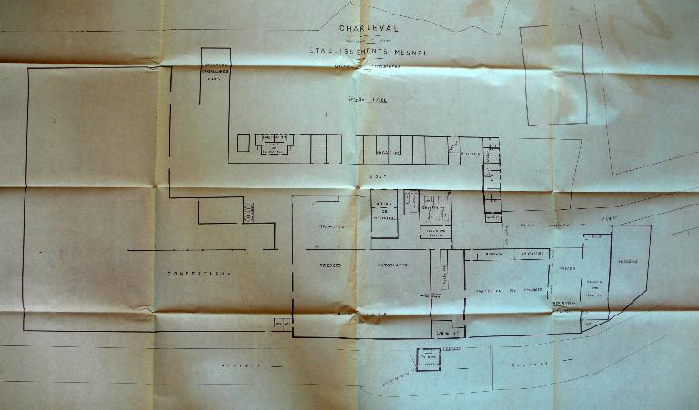 Plan des Etablissements Mesnel, usine de Transières 1/200e, 1971 (AD Eure. 18 W 94).