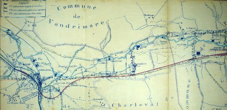 Plan du tronçon Charleval- Perriers Les hogues en projet, 1902 (AD Eure. 40 S 1).