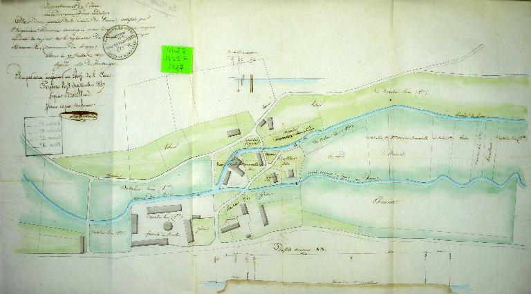 Plan de situation de la filature de coton de Mme Vve Manneville, 20 juillet 1847 (AD Eure. 18 S 517).