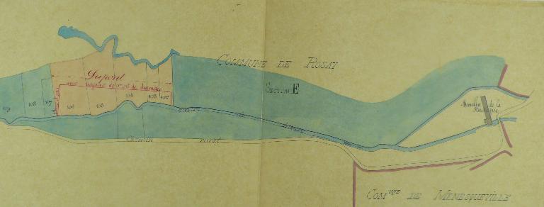 Plan de situation du moulin de la Bretèque, 1/2000, 1885 (AD Eure. 19 S 41-2).