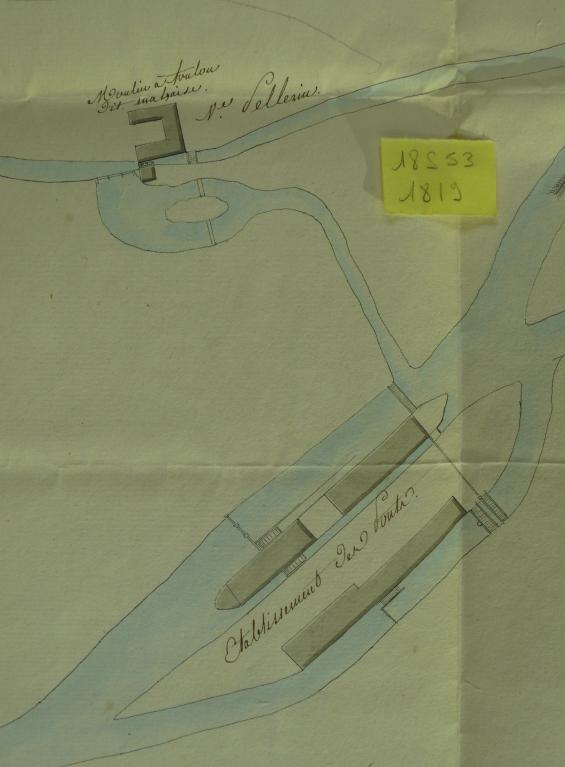 Plan détaillé de l'usine des Ponts, 3 octobre 1819 (AD Eure. 18 S 53).