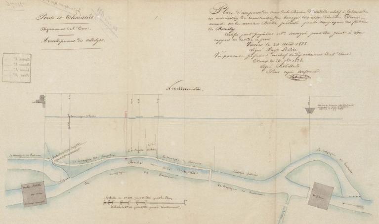 Plan de situation de la tréfilerie de Hollande et du laminoir de Bétille, 24 août 1838 (AD Eure. 18 S 53).