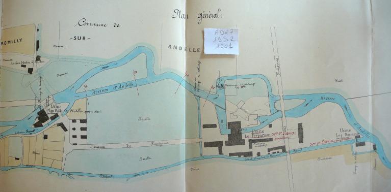 Plan de situation de l'usine des Ponts et de l'usine du Perpignan, 3 juin 1901 (AD Eure. 19 S 2).