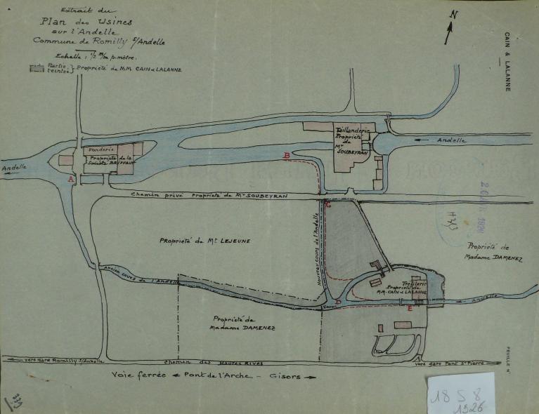 Plan de situation de l'usine des Ponts, 1926 (AD Eure. 18 S 8).