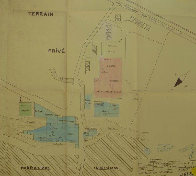 Plan masse détaillé de l’usine Briffault, 1/500e, 1960 (AD Eure. 18 W 271).