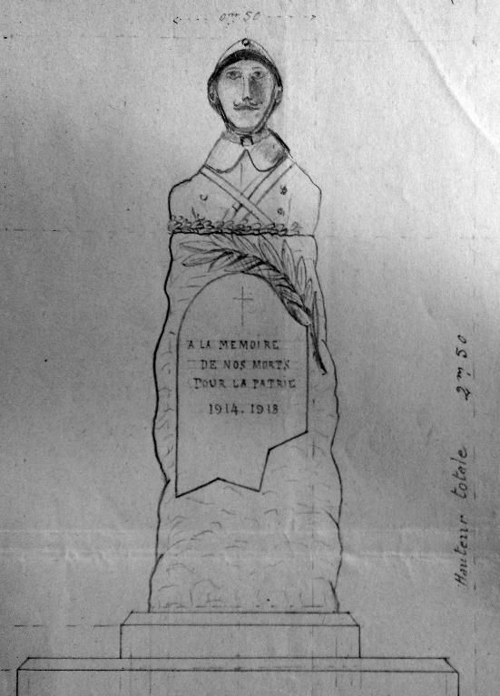 Dessin préparatoire de Robert Largesse pour le comité d'érection, 1920. (AD Seine-Maritime, 2 OP 2707).