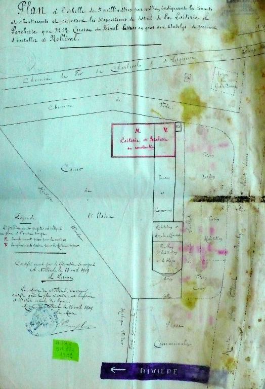 Plan masse, Louis Leroux géomètre expert, 13 avril 1909 (AD Seine-Maritime. 5 M 644).