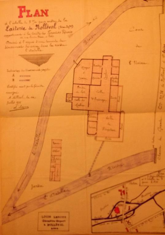 Plan de situation et plan masse de la laiterie de Nolléval, par Louis Leroux géomètre expert, 1911 (AD Seine-Maritime. 7 S 1106).