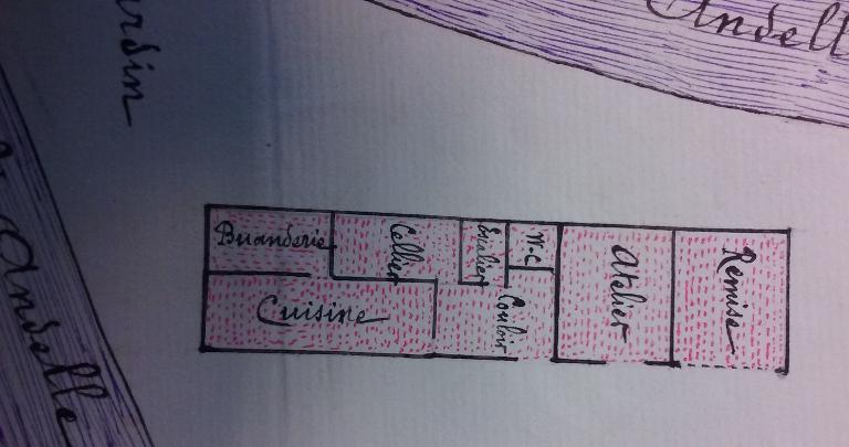 Plan masse du bâtiment servant de logement et dépendance, Louis Leroux géomètre expert, 1911 (AD Seine-Maritime. 7 S 1106).