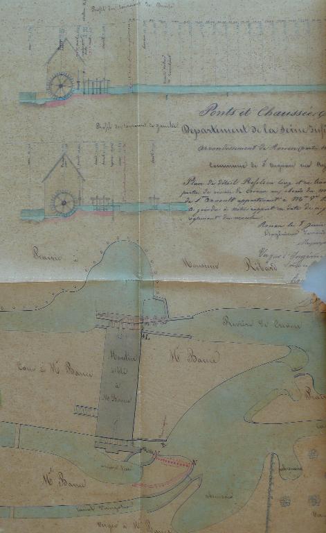 Plan masse et profil du moulin Bance, 1848 (AD Seine-Maritime. 7 S 358).