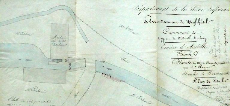 Plan masse du moulin, 5 août 1843 (AD Seine-Maritime. 7 S 45).