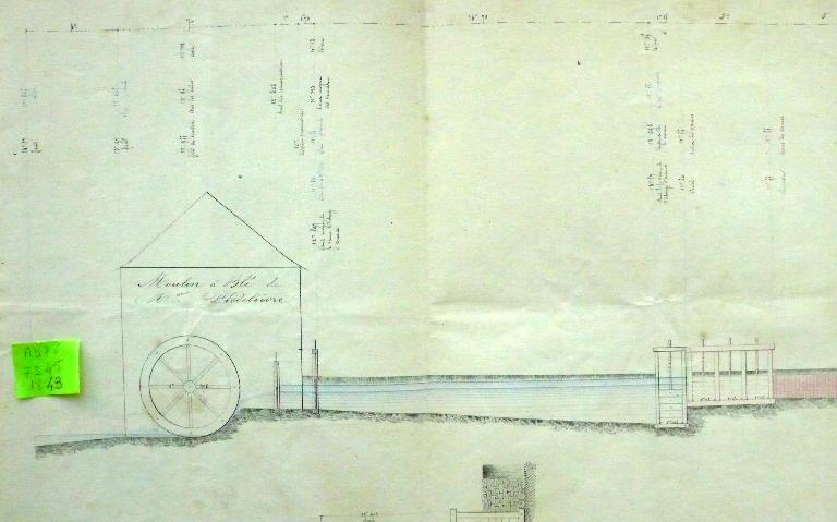 Profil du moulin, 5 août 1843 (AD Seine-Maritime. 7 S 45).