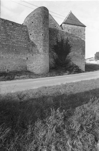 Sur la façade sud, vue d'ensemble de la tour et le pavillon carré sud-est.