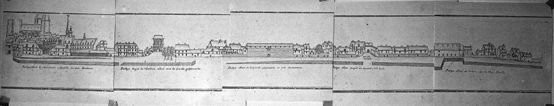 Album 'Le Front de Loire à Tours' : assemblage feuillets partie ouest, planche n°10, 'Partyes allant de Mont-fumier...des Trois Barbeaux' (vers 1750-1775).