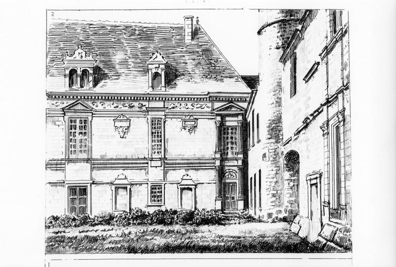 Dessin représentant le corps antérieur du château, angle sud-ouest.