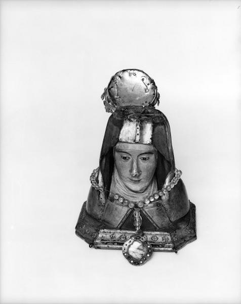 Buste-reliquaire, chapelet, couronne, de sainte Montaine