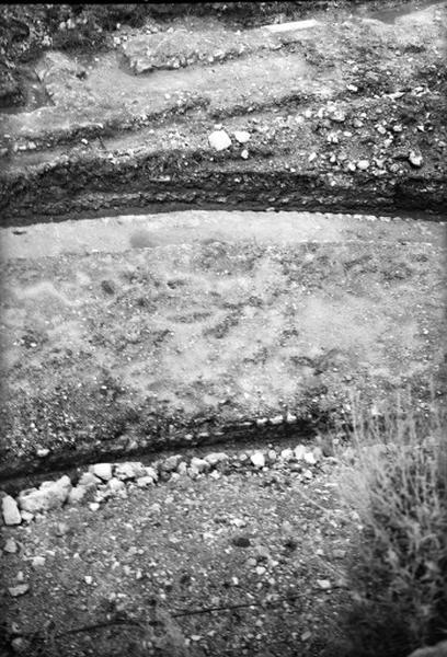 Vestiges des degrés permettant l'accès de la cella, détail.