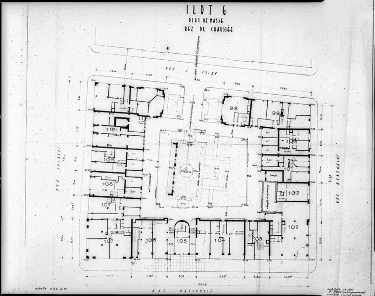 Archives de la Reconstruction : plan, ilôt G, Hôtel de Beaune.