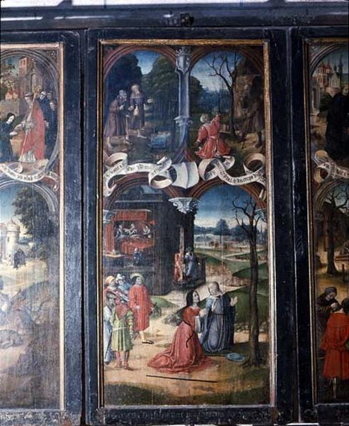 Peinture sur bois représentant les miracles de Saint-Viâtre.