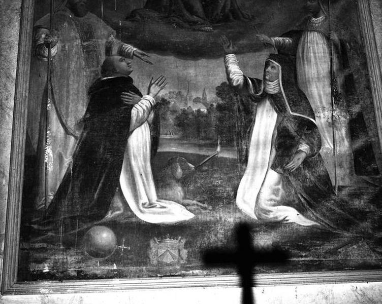 Huile sur toile représentant Saint Dominique de Guzman et Sainte Catherine de Sienne.