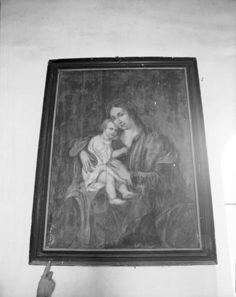 Huile sur toile représentant la Vierge à l'Enfant.