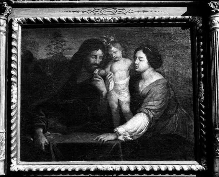 Huile sur toile représentant La Sainte Famille.